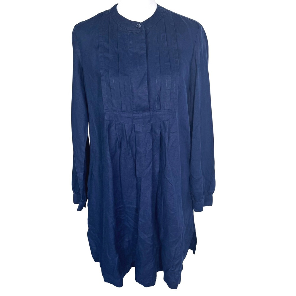 UNITED COLORS OF BENETTON Small 100% Linen Navy Blue Pleated Bib Tunic Dress